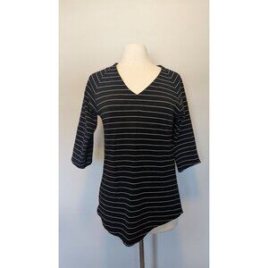 FIG Toyama Shirt black white stripe 3/4 sleeve Shirt Size Large
